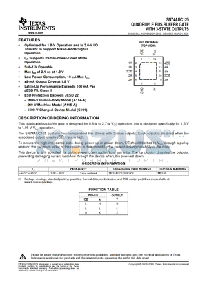 SN74AUC125RGYRG4 datasheet - QUADRUPLE BUS BUFFER GATE WITH 3-STATE OUTPUTS