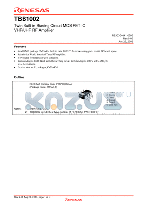 TBB1002 datasheet - Twin Built in Biasing Circuit MOS FET IC VHF/UHF RF Amplifier