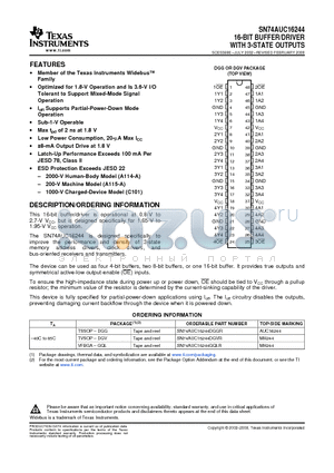 SN74AUC16244 datasheet - 16-BIT BUFFER/DRIVER WITH 3-STATE OUTPUTS