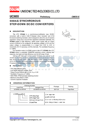 UC3655L-XX-AF5-R datasheet - 500mA SYNCHRONOUS STEP-DOWN DC/DC CONVERTERS