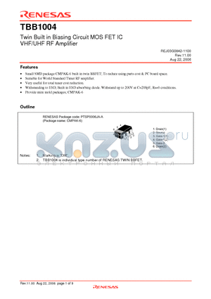 TBB1004_06 datasheet - Twin Built in Biasing Circuit MOS FET IC VHF/UHF RF Amplifier