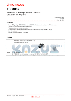 TBB1005 datasheet - Twin Built in Biasing Circuit MOS FET IC VHF/UHF RF Amplifier