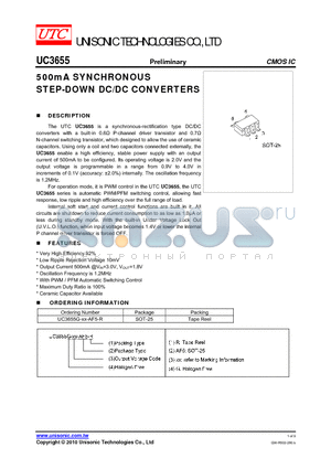 UC3655G-XX-AF5-R datasheet - 500mA SYNCHRONOUS STEP-DOWN DC/DC CONVERTERS