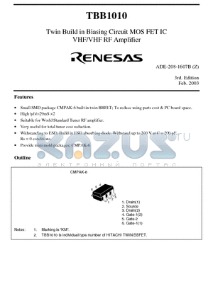 TBB1010 datasheet - Twin Build in Biasing Circuit MOS FET IC VHF/VHF RF Amplifier