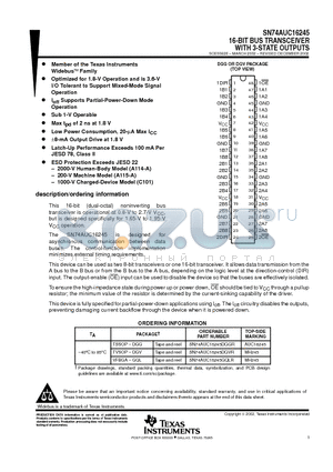 SN74AUC16245DGVR datasheet - 16-BIT BUS TRANSCEIVER WITH 3-STATE OUTPUTS