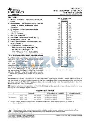 SN74AUC16373DGVR datasheet - 16-BIT TRANSPARENT D-TYPE LATCH WITH 3-STATE OUTPUTS