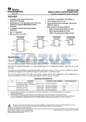 SN74AUC1G00 datasheet - SINGLE 2-INPUT POSITIVE-NAND GATE