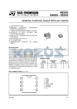 SE555 datasheet - GENERAL PURPOSE SINGLE BIPOLAR TIMERS