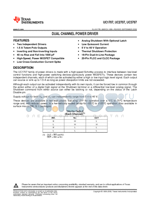 UC3707 datasheet - DUAL CHANNEL POWER DRIVER