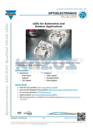 TLWY7600 datasheet - LEDs for Automotive and Outdoor Applications