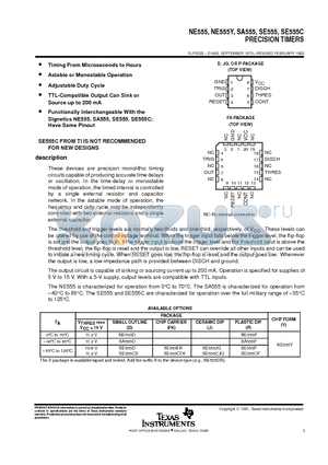 SE555CD datasheet - PRECISION TIMERS SE555C FROM TI IS NOT RECOMMENDED FOR NEW DESIGNS