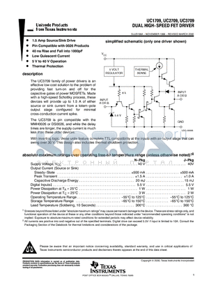 UC3709 datasheet - DUAL HIGH-SPEED FET DRIVER