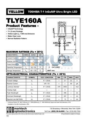 TLYE160A datasheet - TOSHIBA T-1 InGaAIP Ultra Bright LED