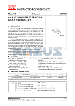 UC3750 datasheet - 600kHZ PWM/PFM STEP-DOWN DC-DC CONTROLLER