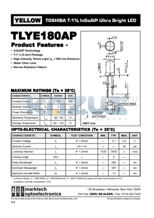 TLYE180AP datasheet - TOSHIBA T-1 3/4 InGaAIP Ultra Bright LED