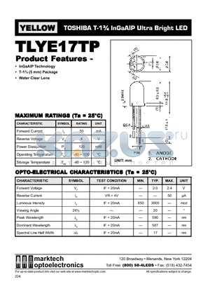 TLYE17T datasheet - TOSHIBA T-1 3/4 InGaAIP Ultra Bright LED