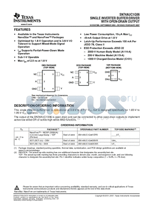 SN74AUC1G06DBVRE4 datasheet - SINGLE INVERTER BUFFER/DRIVER WITH OPEN-DRAIN OUTPUT