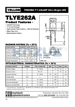 TLYE262A datasheet - TOSHIBA T-1 InGaAIP Ultra Bright LED