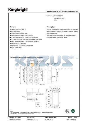 TBC12-22EGWA datasheet - 30mm (1.2 INCH) 5x7 DOT MATRIX DISPLAY