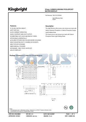 TBC18-21EGWA datasheet - 47mm (1.85INCH) 8X8 MULTICOLOR DOT MATRIX DISPLAY