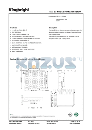 TBC23-11EGWA datasheet - 58mm (2.3 INCH) 8x8 DOT MATRIX DISPLAY