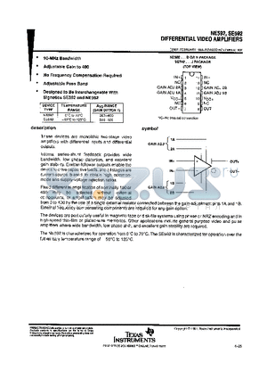 SE592J datasheet - differential video amplififiers