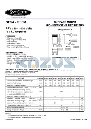 SE5D datasheet - SURFACE MOUNT HIGH EFFICIENT RECTIFIERS