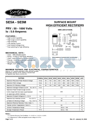 SE5E datasheet - SURFACE MOUNT HIGH EFFICIENT RECTIFIERS