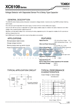 XC6108 datasheet - Voltage Detector with Separated Sense Pin & Delay Type Capacitor