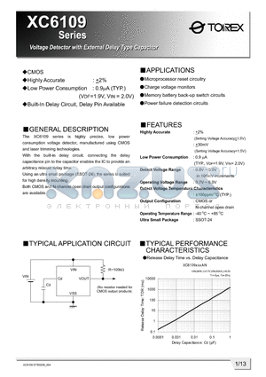 XC6109 datasheet - Voltage Detector with External Delay Type Capacitor