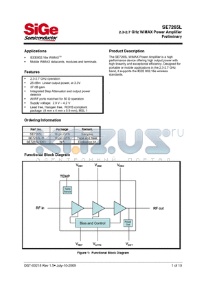 SE7265L datasheet - 2.3-2.7 GHz WiMAX Power Amplifier Preliminary