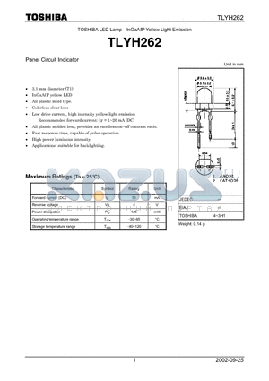 TLYH262 datasheet - TOSHIBA LED Lamp InGaAP Yellow Light Emission