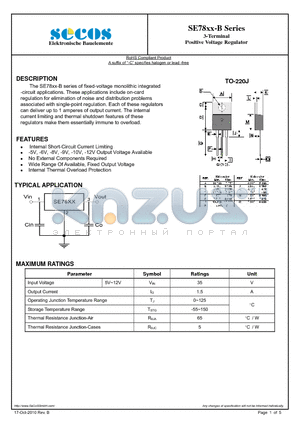 SE7809 datasheet - 3-Terminal Positive Voltage Regulator