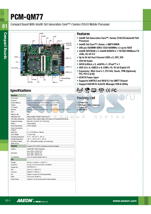 TBD datasheet - Compact Board With Intel R 3rd Generation Core Tm i Series i7/i5/i3 Mobile Processor