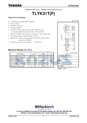 TLYK31TF datasheet - TOSHIBA LED Lamp InGaAP Yellow Light Emission