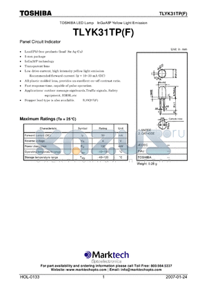 TLYK31TP datasheet - TOSHIBA LED Lamp InGaAP Yellow Light Emission