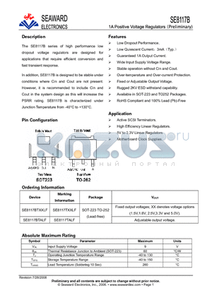 SE8117BTALF datasheet - 1A Positive Voltage Regulators