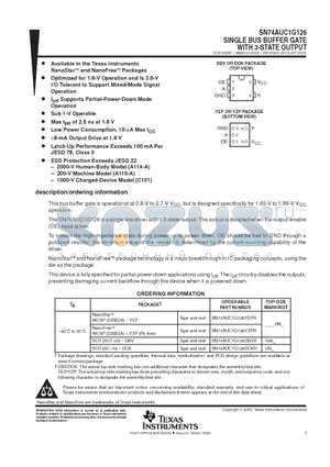 SN74AUC1G126YEPR datasheet - SINGLE BUS BUFFER GATE WITH 3-STATE OUTPUT