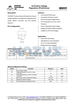 SE8117TXX datasheet - 1A Positive Voltage Regulators