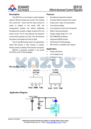 SE9135 datasheet - 350mA Advanced Current Regulator