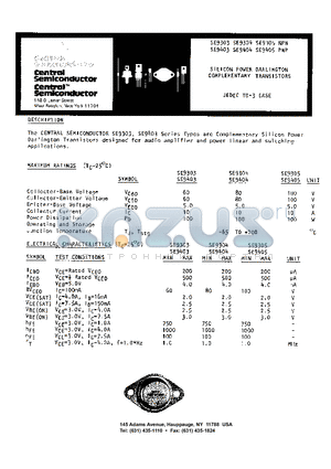 SE9304 datasheet - SILICON POWER DARLINGTON COMPLEMENTARY TRANSISTORS