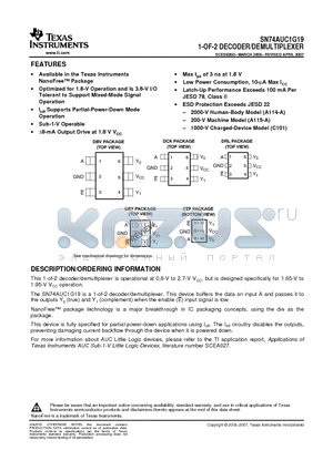 SN74AUC1G19DBVR datasheet - 1-OF-2 DECODER/DEMULTIPLEXER