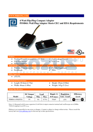 PSM04A-050 datasheet - 4 Watt Flip-Plug Compact Adapter