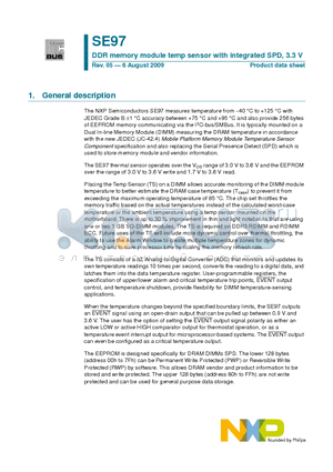 SE97PW datasheet - DDR memory module temp sensor with integrated SPD, 3.3 V