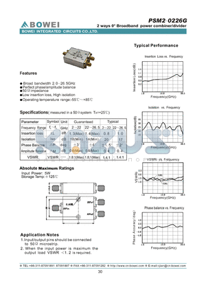 PSM2-0226G datasheet - 2 way 0 Broardband Power Combiner/Divider