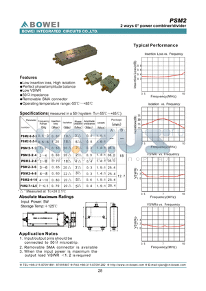 PSM2-2-8 datasheet - 2 way 0 Power Combiner/Divider