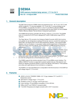 SE98APW datasheet - DDR memory module temp sensor, 1.7 V to 3.6 V