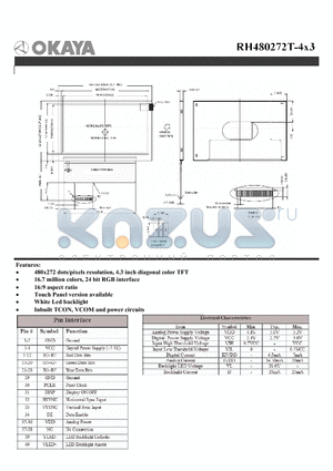 RH480272T-4X3 datasheet - 480x272 dots.pixels resolution, 4.3 inch diagonal color TFT