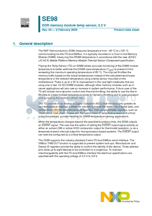 SE98TK datasheet - DDR memory module temp sensor, 3.3 V
