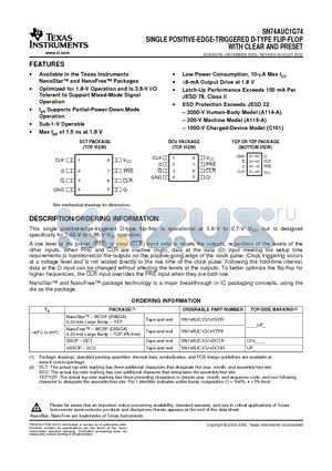 SN74AUC1G74 datasheet - SINGLE POSITIVE-EDGE-TRIGGERED D-TYPE FLIP-FLOP WITH CLEAR AND PRESET